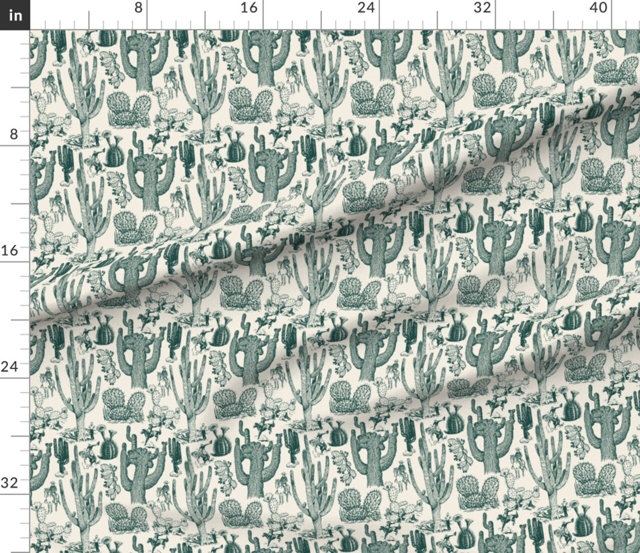 Toile Cactus Southwestern Horse Cowboy Custom Printed Fabric by Spoonflower Various Fabrics by the Yard or Fat Quarter